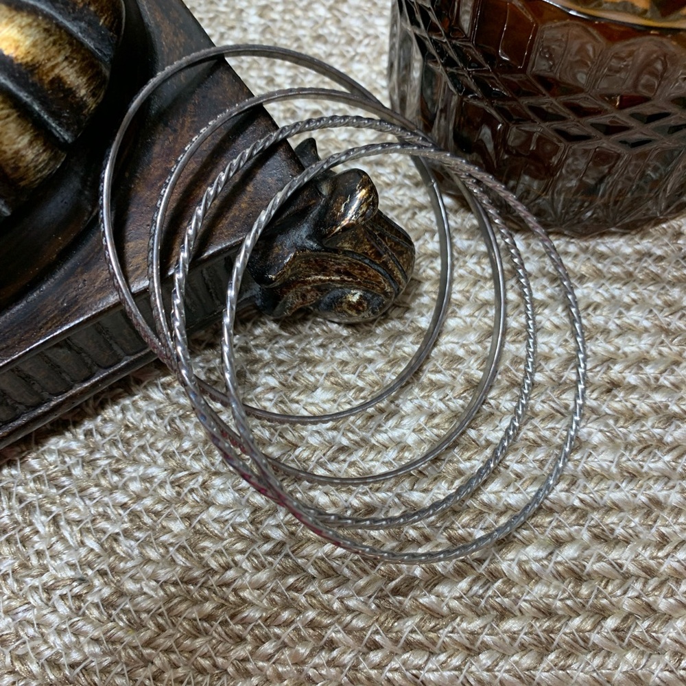 Set of 9 Silver-toned Slender Bangle Bracelets